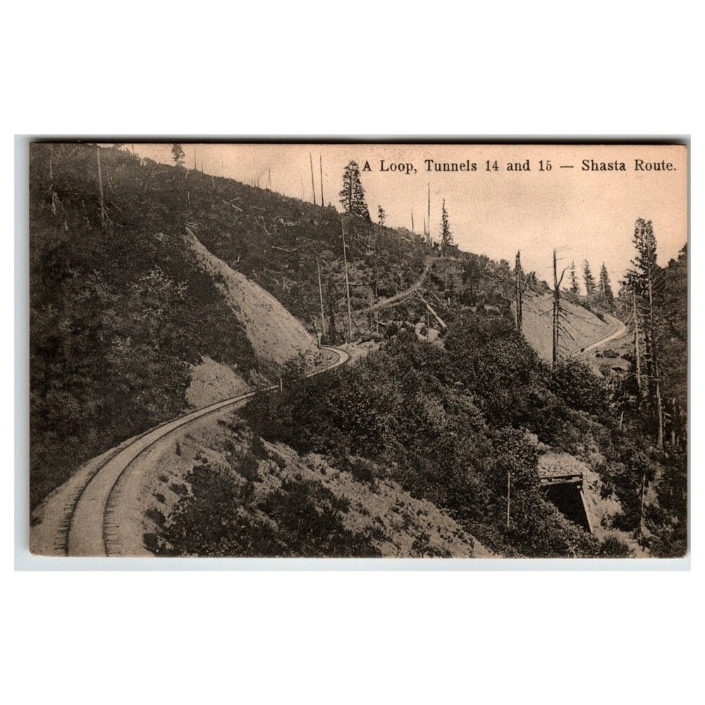 Shasta Route Railroad Loop Tunnels 14 & 15 Vintage Postcard Denison News Co.